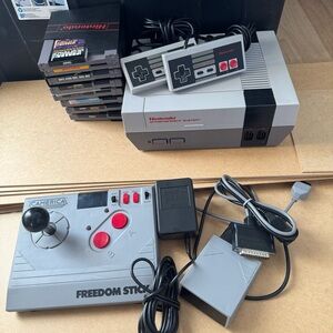 Retro Nintendo NES console with games